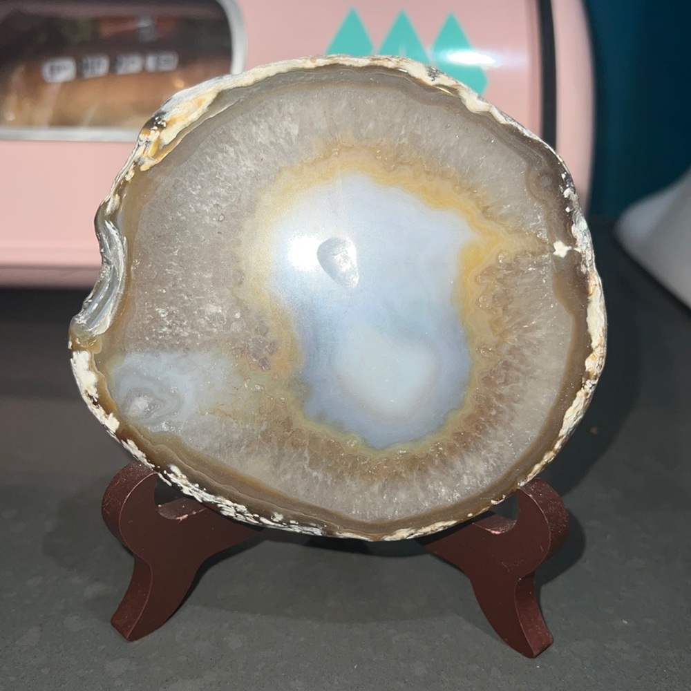 Beautiful agate slice and wooden stand